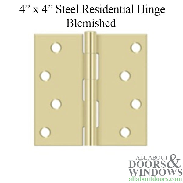 4 x 4 Steel Square Corner Brushed Brass Residential Hinge - Blemished - 4 x 4 Steel Square Corner Brushed Brass Residential Hinge - Blemished