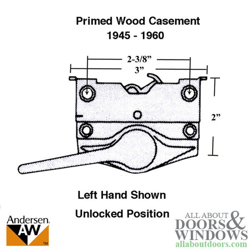 Sash Lock - Andersen Casement 1936-60 Left Hand, Bright Chrome - Sash Lock - Andersen Casement 1936-60 Left Hand, Bright Chrome