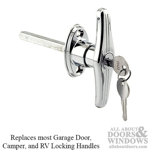 Lock T Handle with Keys for Garage Doors, Campers, & RVs - Chrome - Lock T Handle with Keys for Garage Doors, Campers, & RVs - Chrome