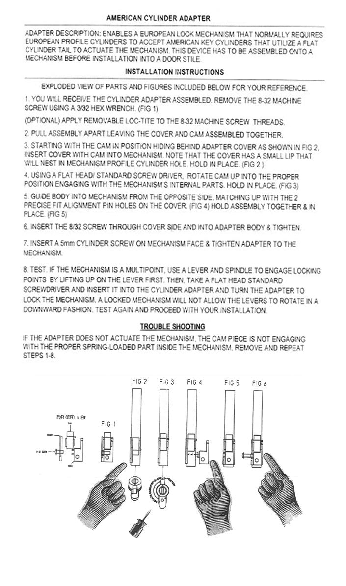 Adapter Insert - Euro Mortise Lock to American Cylinder - Adapter Insert - Euro Mortise Lock to American Cylinder