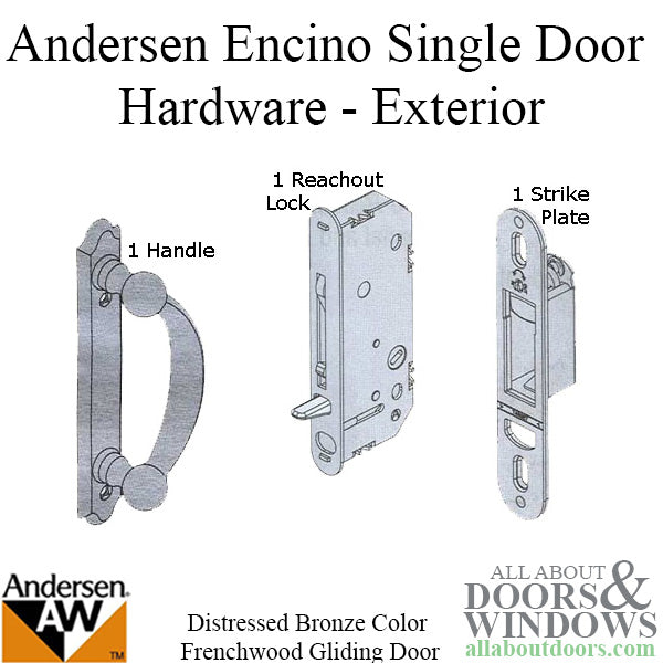 Andersen Frenchwood Gliding Door Trim Hardware, Encino, 2 Panel Exterior ONLY - Distressed Bronze - Andersen Frenchwood Gliding Door Trim Hardware, Encino, 2 Panel Exterior ONLY - Distressed Bronze