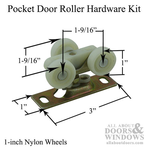 Non Ball-Bearing Pocket Door Roller Hardware, 1-inch Wheels - Non Ball-Bearing Pocket Door Roller Hardware, 1-inch Wheels