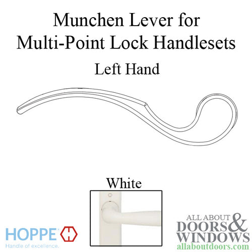 Munchen Lever Handle for Left Handed Multipoint Lock Handlesets - White - Munchen Lever Handle for Left Handed Multipoint Lock Handlesets - White