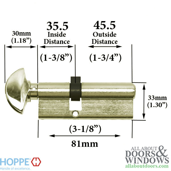 35.5/45.5 New Style HOPPE Active 90° Keyed Profile Cylinder Lock, Solid Brass - 35.5/45.5 New Style HOPPE Active 90° Keyed Profile Cylinder Lock, Solid Brass