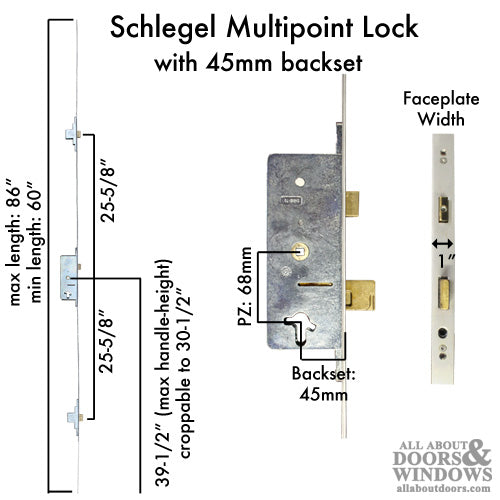 Unavailable - Multi-Bolt Lock 45/68mm Handles,  45mm BS, Stainless - Schlegel