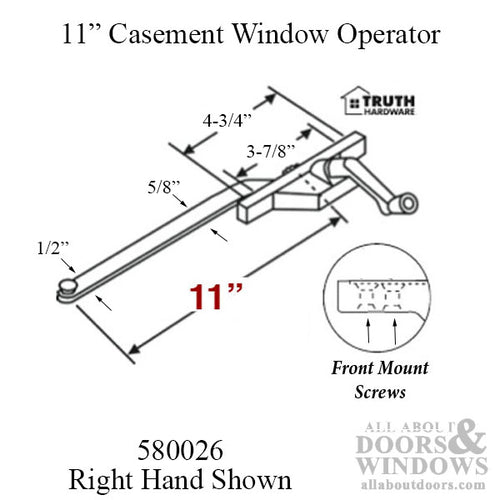 Truth 11 inch Single Arm Casement Operator, Right Hand, Face Mount - Choose Color - Truth 11 inch Single Arm Casement Operator, Right Hand, Face Mount - Choose Color