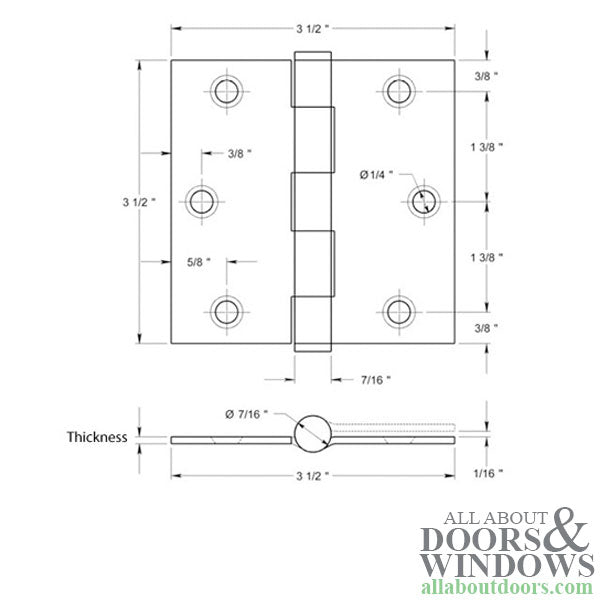 3.5 x 3.5 inch, Square Corners, Residential Hinges, Stainless Steel, Pair, Choose Finish - 3.5 x 3.5 inch, Square Corners, Residential Hinges, Stainless Steel, Pair, Choose Finish