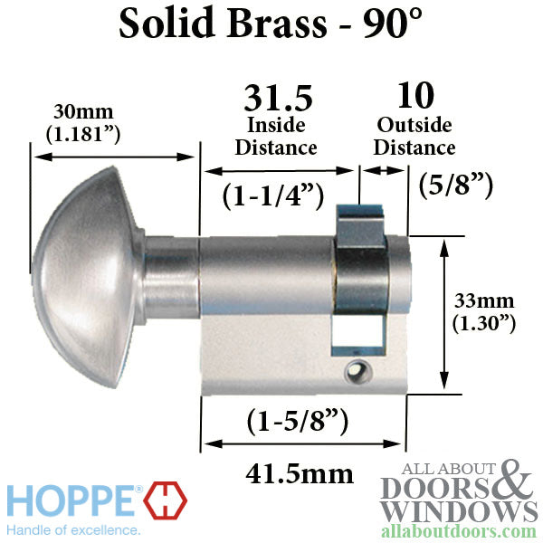 31.5 / 10 New Style HOPPE Non Logo 90 Non-Keyed Profile Cylinder Lock, Solid Brass, Choose Finish - 31.5 / 10 New Style HOPPE Non Logo 90 Non-Keyed Profile Cylinder Lock, Solid Brass, Choose Finish