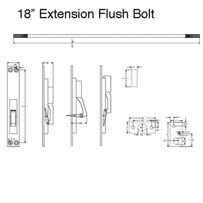 18 Inch Extension Flush Bolt, 4 Hole 1