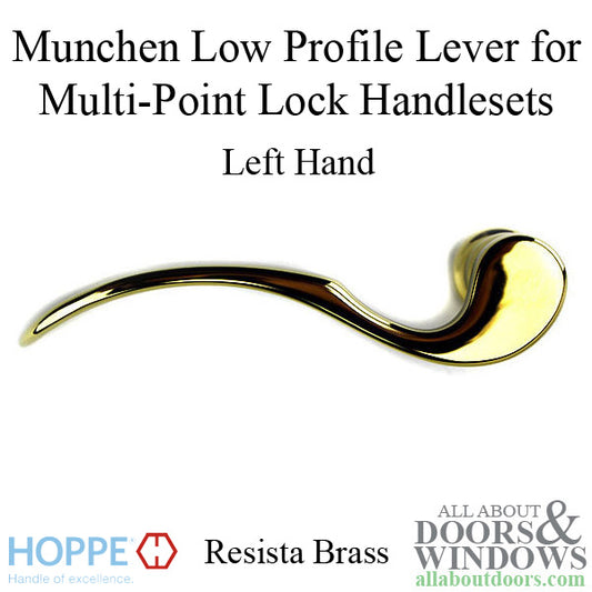 Munchen Low-Profile Lever Handle for Left Handed Multipoint Lock Handlesets - Resista Brass