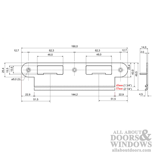 Latch & Deadbolt Strike Plate, 45mm, 1-3/4