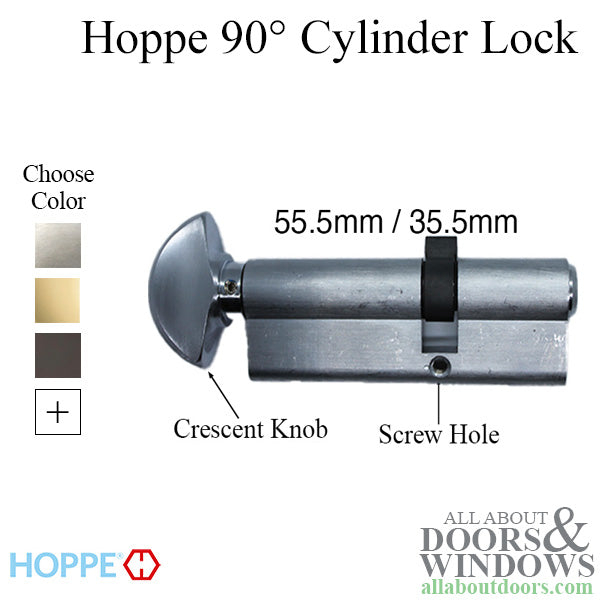 55.5/35.5 Hoppe Non Logo 90° Active Keyed Euro Profile Cylinder, Crescent Knob - 55.5/35.5 Hoppe Non Logo 90° Active Keyed Euro Profile Cylinder, Crescent Knob