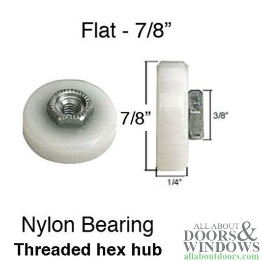 roller, 7/8 x 1/4 Flat nylon Bearing wheel, Shower door - sold in pairs