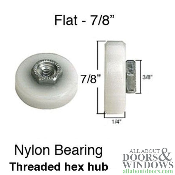 roller, 7/8 x 1/4 Flat nylon Bearing wheel, Shower door - sold in pairs - roller, 7/8 x 1/4 Flat nylon Bearing wheel, Shower door - sold in pairs