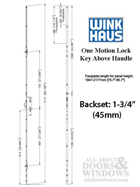 Discontinued One Motion Lock, Key Above Handle, Tongue 45/92 - Discontinued One Motion Lock, Key Above Handle, Tongue 45/92