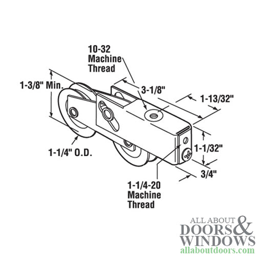 Sliding Patio Door Tandem Roller with Adjustable Steel Housing Assembly 1.25 Inch Nylon Ball Bearing Wheel Diameter - Sliding Patio Door Tandem Roller with Adjustable Steel Housing Assembly 1.25 Inch Nylon Ball Bearing Wheel Diameter