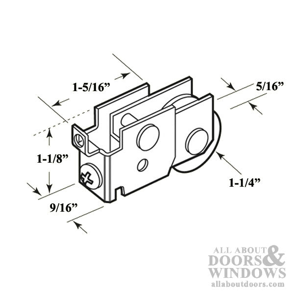 Bottom Mount Roller Assembly 1-1/4 Inch Nylon Wheel - Bottom Mount Roller Assembly 1-1/4 Inch Nylon Wheel
