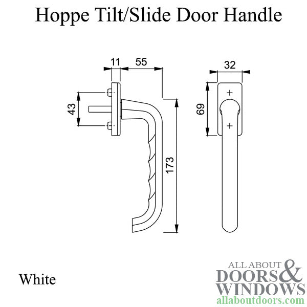 Handle for Tilt/Slide door, White, 12mm lugs, with stop positions, white 7mm / projecting 38 mm - Handle for Tilt/Slide door, White, 12mm lugs, with stop positions, white 7mm / projecting 38 mm