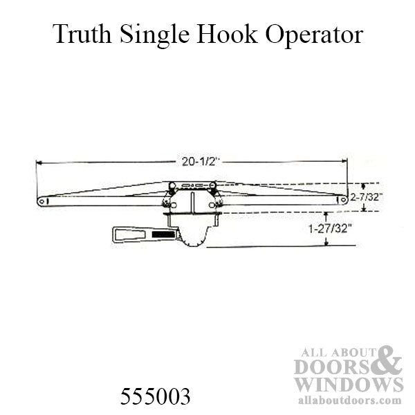 Truth Operator For Awning Window Single Hook Pull Lever 20.5 Inch Operator - Truth Operator For Awning Window Single Hook Pull Lever 20.5 Inch Operator