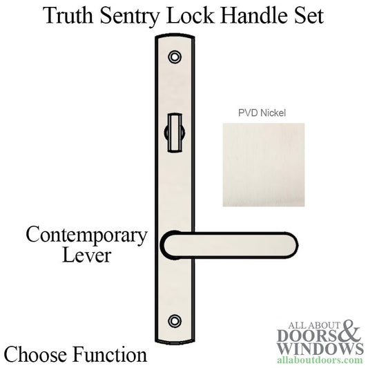 Truth Sentry Lock Handle Set, Contemporary, Decorative over Solid Brass, PVD Nickel