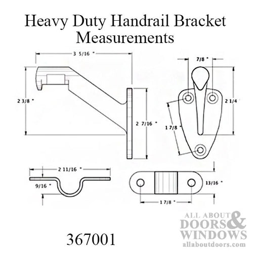 3-5/16 inch Solid Brass Handrail Bracket - Choose Color - 3-5/16 inch Solid Brass Handrail Bracket - Choose Color