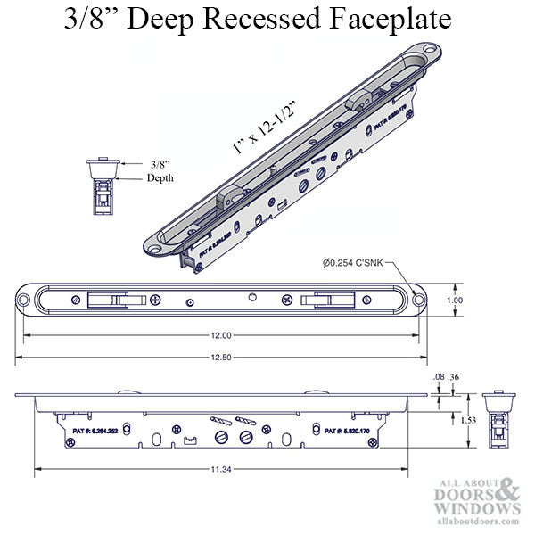 Double Hook Mortise Lock Sliding Patio Doors 3/8