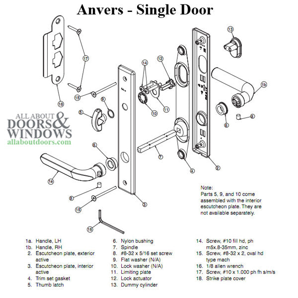 Hardware Kit, Single Door, Anvers, Active Door - Bright Brass - Hardware Kit, Single Door, Anvers, Active Door - Bright Brass