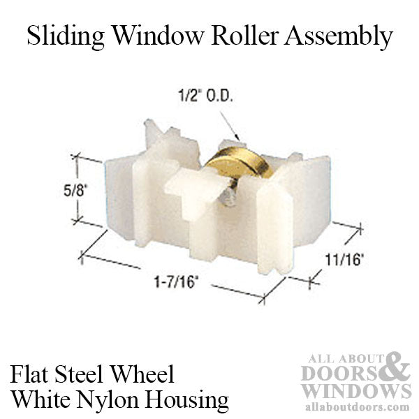 Roller Assembly (Flat) - Sliding Windows, Nylon / Steel - White - Roller Assembly (Flat) - Sliding Windows, Nylon / Steel - White