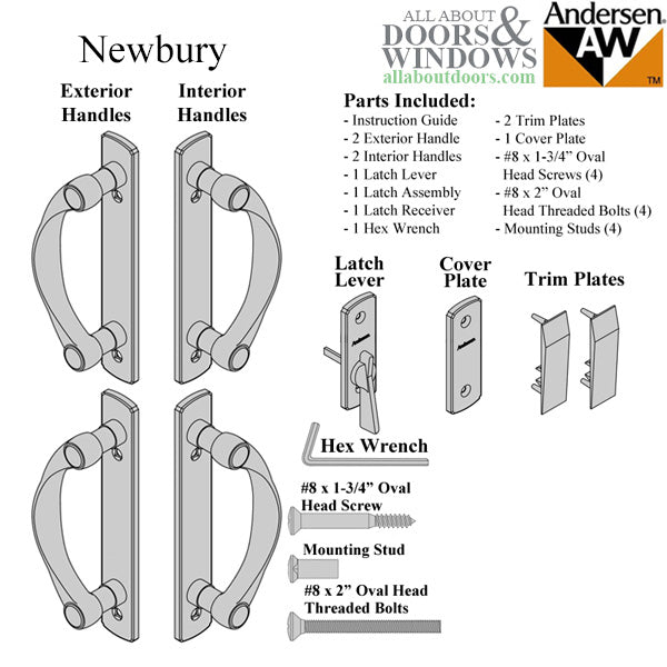 Andersen Newbury 4 Panel Gliding Door Hardware Set - Bright Brass - Andersen Newbury 4 Panel Gliding Door Hardware Set - Bright Brass