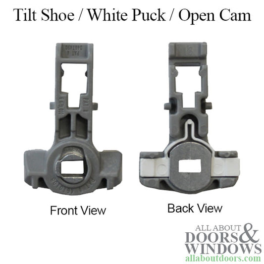 Tilt shoe, 1-1/4 x 17/32  White Puck, Open Cam, Inverted Channel Balance - H