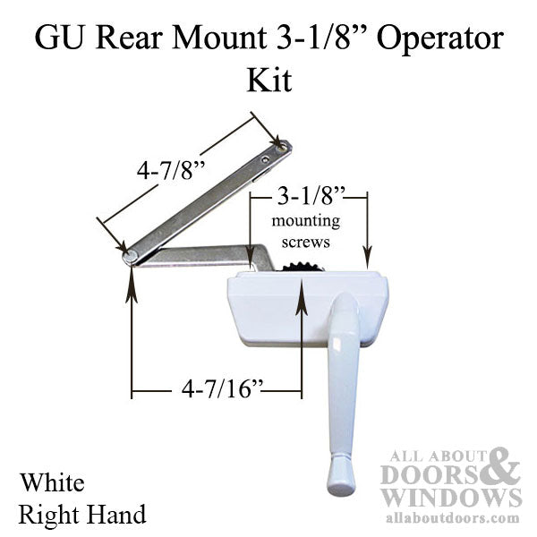 Rear Mount 3-1/8 Casement Operator Kit,  Right Hand - White - Rear Mount 3-1/8 Casement Operator Kit,  Right Hand - White