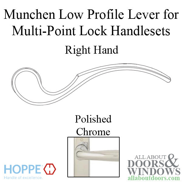 Munchen Low-Profile Lever Handle for Right Handed Multipoint Lock Handlesets - Polished Chrome - Munchen Low-Profile Lever Handle for Right Handed Multipoint Lock Handlesets - Polished Chrome