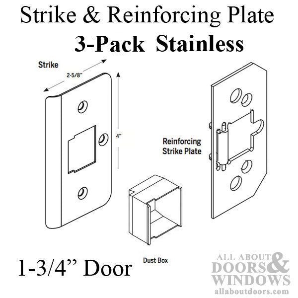 Trilennium Strike Kit 3 strikes, Reinforment plates & Screws - 1-3/4