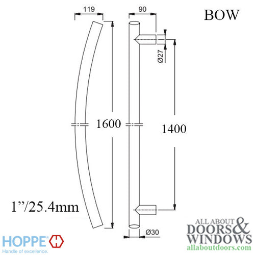 HOPPE Bow Shaped Round Pull Handle 63 Inch - HOPPE Bow Shaped Round Pull Handle 63 Inch