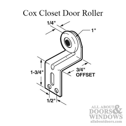 1 inch Wheel, 3/4 offset - Cox  Back Closet Door Roller - 1 inch Wheel, 3/4 offset - Cox  Back Closet Door Roller