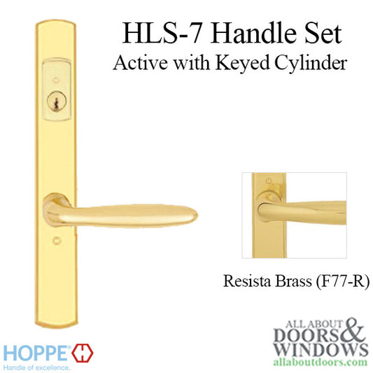HOPPE HLS7 Handle Set with Verona Lever Keyed Active Resista Polished Brass