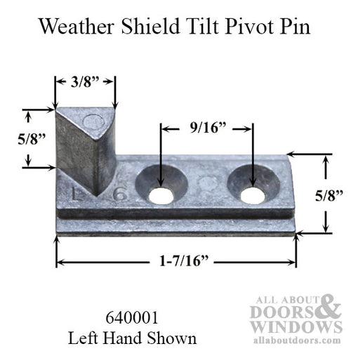 Weather Shield Tilt Pivot Pin for Locking Cam, Old Style, Left Hand - Mill Finish - Weather Shield Tilt Pivot Pin for Locking Cam, Old Style, Left Hand - Mill Finish