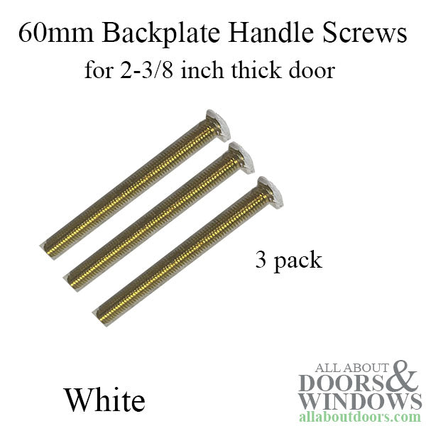 60mm Hoppe Handle Screws, 3 pack - For 2 3/8 Inch Doors - White - 60mm Hoppe Handle Screws, 3 pack - For 2 3/8 Inch Doors - White