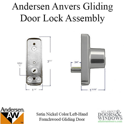 Andersen Frenchwood Gliding Door - Keyed Lock, Anvers - Left Hand - Satin Nickel - Andersen Frenchwood Gliding Door - Keyed Lock, Anvers - Left Hand - Satin Nickel