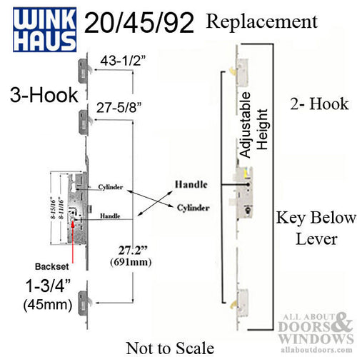 20mm Winkhaus 45/92 MPL 3- Hook Active Door - 20mm Winkhaus 45/92 MPL 3- Hook Active Door