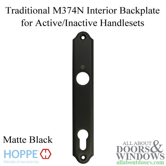 HOPPE Traditional Interior Backplate M374N for Active/Inactive Handlesets - Matte Black