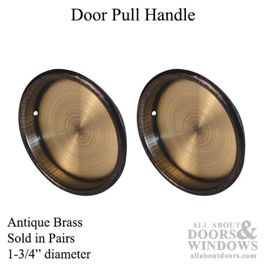 Pull Handle, Sliding Door, 1-3/4 inch Diameter - Antique Brass