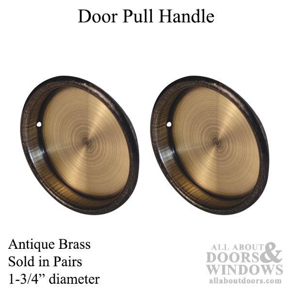 Pull Handle, Sliding Door, 1-3/4 inch Diameter - Antique Brass - Pull Handle, Sliding Door, 1-3/4 inch Diameter - Antique Brass