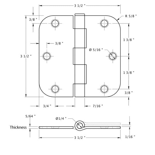 3.5 x 3.5 inch, 5/8 Radius Corners, Residential Hinges, Steel, Choose Color - 3.5 x 3.5 inch, 5/8 Radius Corners, Residential Hinges, Steel, Choose Color