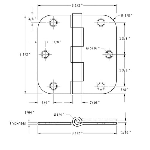 3.5 x 3.5 inch, 5/8 Radius Corners, Residential Hinges, Steel, Choose Color - 3.5 x 3.5 inch, 5/8 Radius Corners, Residential Hinges, Steel, Choose Color