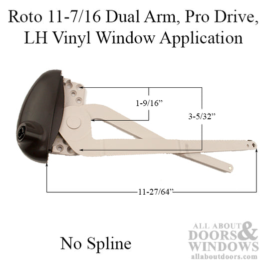 Roto 11-7/16 Dual Arm, Pro Drive, Left Hand Vinyl Window Application -  Choose Color