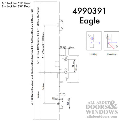 G-U Eagle New Breed Multipoint Lock Kit with Latchbolts 8-0 Door - G-U Eagle New Breed Multipoint Lock Kit with Latchbolts 8-0 Door