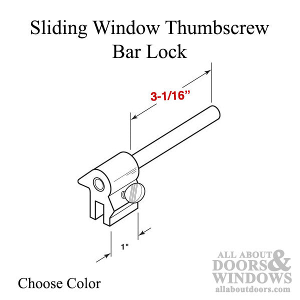 Sliding Window Thumbscrew Bar Lock - Choose Color - Sliding Window Thumbscrew Bar Lock - Choose Color