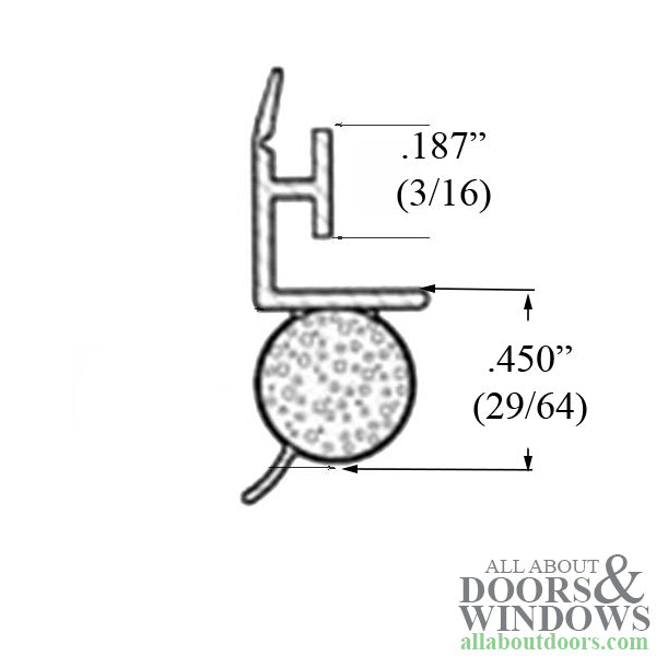 Weatherstrip Slide-In T-Slot Foam Filled Offset Leaf Bulb with Fin, .187