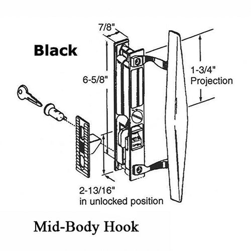Keyed Door Handle Mid-Body Hook Flush Mount Handle Set for Sliding Patio Door Diecast Latch with Wood Pull Handle - Keyed Door Handle Mid-Body Hook Flush Mount Handle Set for Sliding Patio Door Diecast Latch with Wood Pull Handle